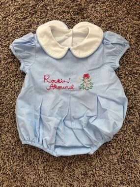 Light Blue Peter Pan Collar Baby One-Piece - 'Rockin' Around' Embroidery